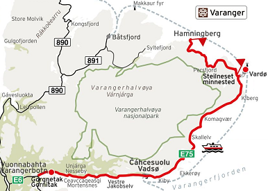 Kart Nasjonale turistveger Varanger